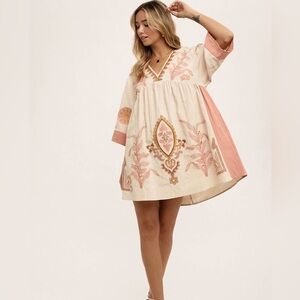 Coral Pink and Cream pattern Dress